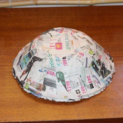 paper mache bowl removed from mould