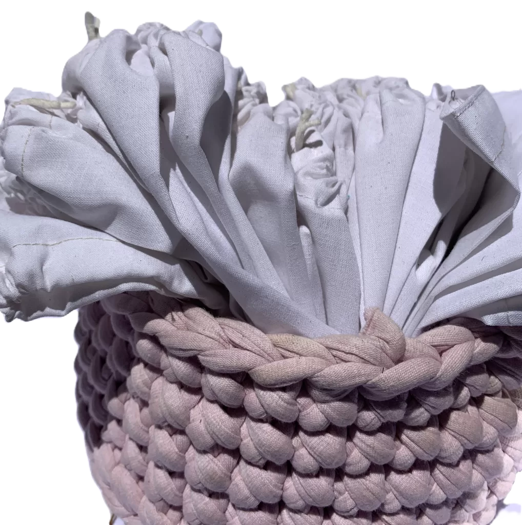 picture of Drawstring bags in a basket