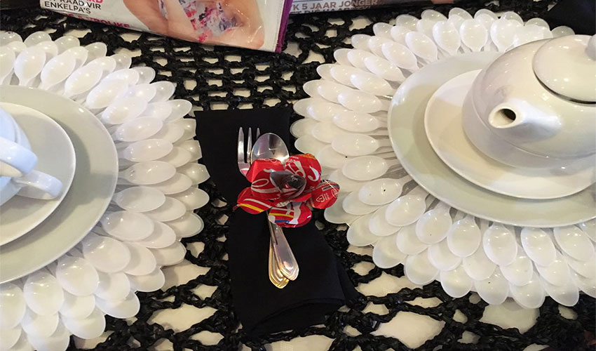 Table decorated with upcycled products